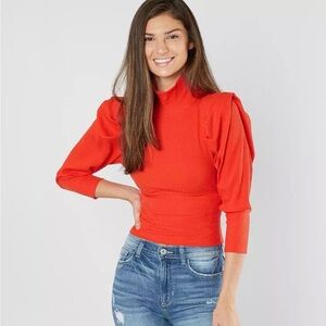 Free People Lala Cropped Ribbed Turtleneck Top in Red Size Small